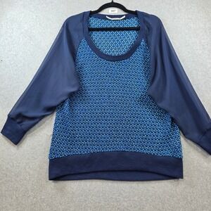 Gibson Womens Blue Textured Knit Sheer Raglan Sleeve Pullover Top Large TIM10694
